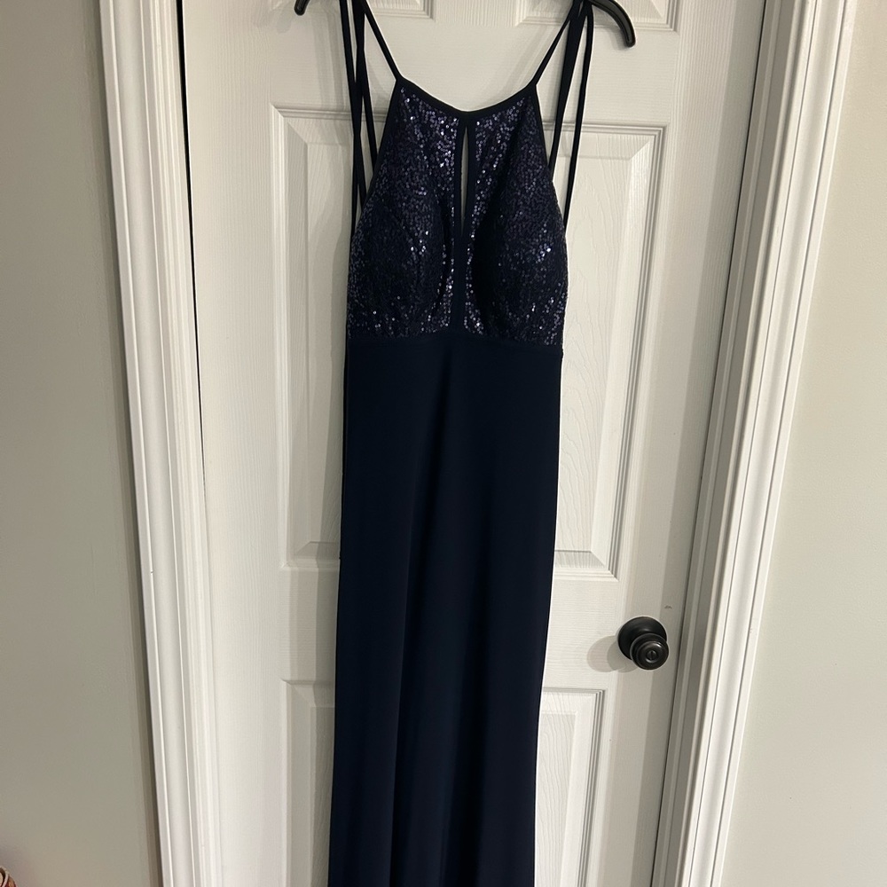 Navy blue formal dress low front open back